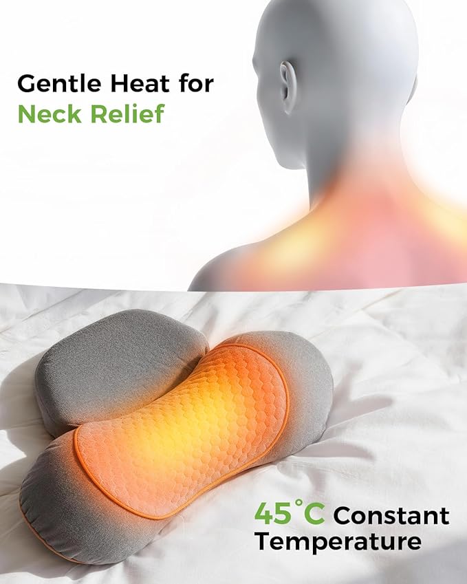 3-in-1 Neck Massager Pillow for Pain Relief Deep Tissue with Heat, Cordless & Rechargeable Massager with Traction for Neck Hump & Shoulder Comfort, Memory Foam Artuvate Pillow for Home Office Travel