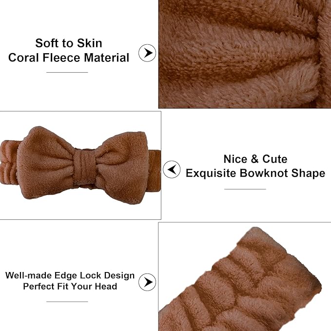 Casoty 12 Pcs Skincare Spa Headband, Hair Band for Washing Face, Soft Coral Fleece Makeup Headband for Girls, Hair Bow Bands, Fluffy Headbands for Face Washing Shower Skin Care Yoga