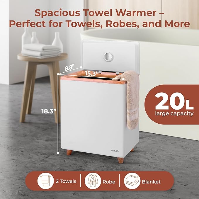 SereneLife WIFI Luxury Rectangle Towel Warmer - Spa & Bathroom Blanket Heater with Custom Fragrance, Auto Shut-Off, Fits 2 large Towels, Blankets, Bathrobes, PJ's - Perfect Gift for Him & Her