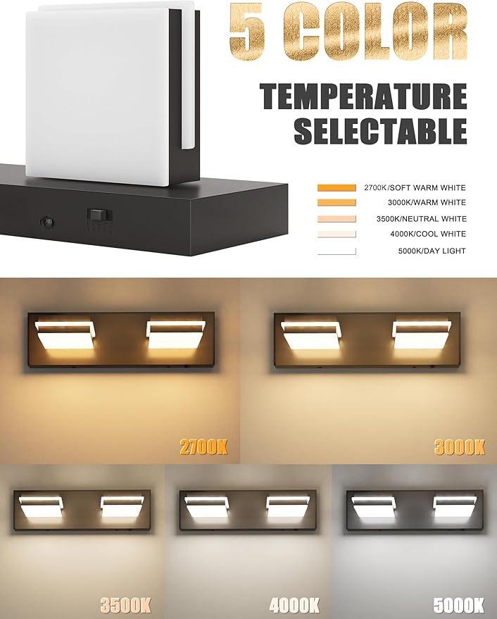 VOLISUN Modern Bathroom Vanity Light Fixtures (2-Light, 15.5-Inch), 5CCT Dimmable Bathroom Lighting Fixtures Over Mirror, 360°Rotatable Head, Black LED Vanity Lights for Bathroom-ETL Certificated