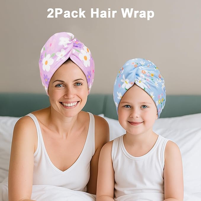 Unicorn Castle Microfiber Hair Towel for Kids 2Pack Hair Wrap Towels Absorbent Hair Drying Towel Wrap Hair Turbans for Curly Thick Hair,Purple Blue Flower