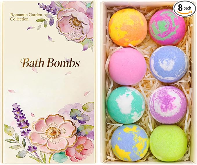 Bath Bomb Gift Set for Women, 8 Pac Bath Bombs for Girls, Natural Bubble Bathbombs with Essential Oils, Self Care Gifts, Relaxation Spa Gift Basket,Birthday, Mothers Day Gifts for Mom, Wife,