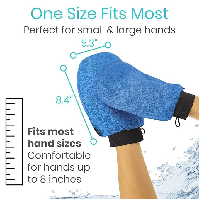 Vive Exfoliating Mitts for Body (4 Pack) - Scrub Gloves with Soap-Saver Pocket - Body Exfoliate Shower Dead Skin Remover - Deep Microdermabrasion Exfoliator for Kerastosis Pilaris - Premium