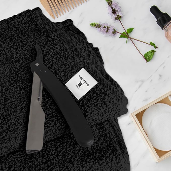 Reed&Pick Salon Towels – 50 Pack Black Hand Towels 100% Cotton Spa Towel – 16x27 inches Highly Absorbable Facial, Gym, Hair, Face, Bulk Small Towels