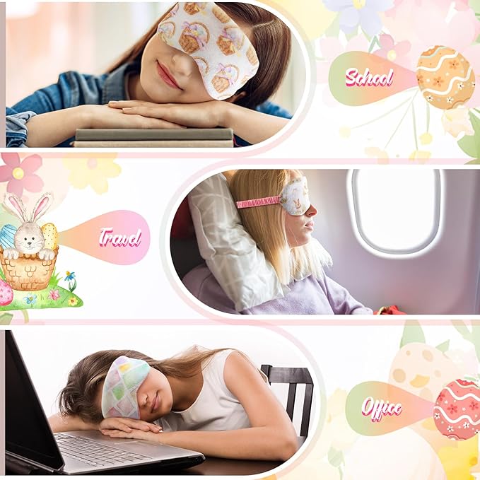 Cuffbow 6 Pack Plush Sleep Mask Set, Cute Plush Eye Masks for Sleeping, Soft Comfortable Travel Nap Blindfold, Sleepover Party Favors for Women(Easter,Light)