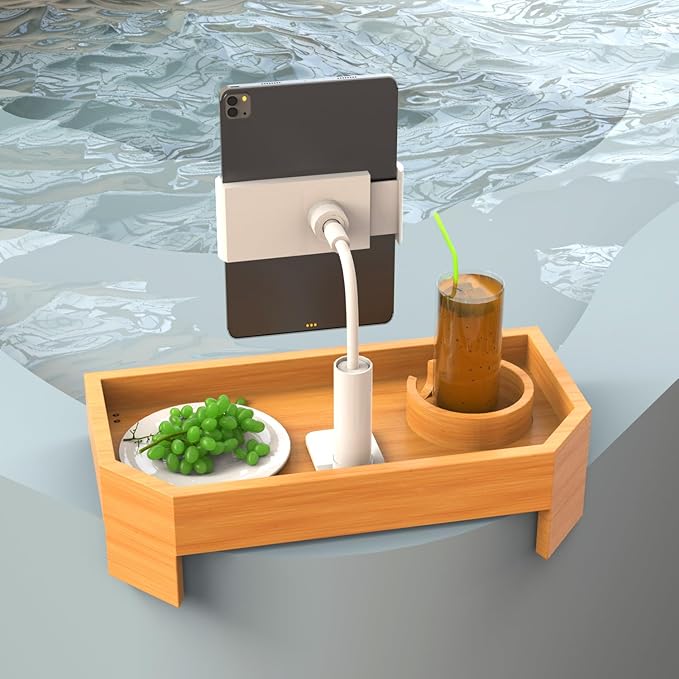 Vespara Bamboo Hot Tub Tray Table with Adjustable Phone Holder, Non Slip Hot Tub Table Spa Gifts for Women, Bathtub Canddy Tray with Wine Glass Holder Tray for Luxury Bathtub& Bathroom Accessories