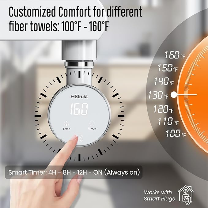 Towel Warmer, Large Size Heated Towel Rack with Built-in Timer and Temperature Control, Detachable Controller, Hardwired/Plug-in, White