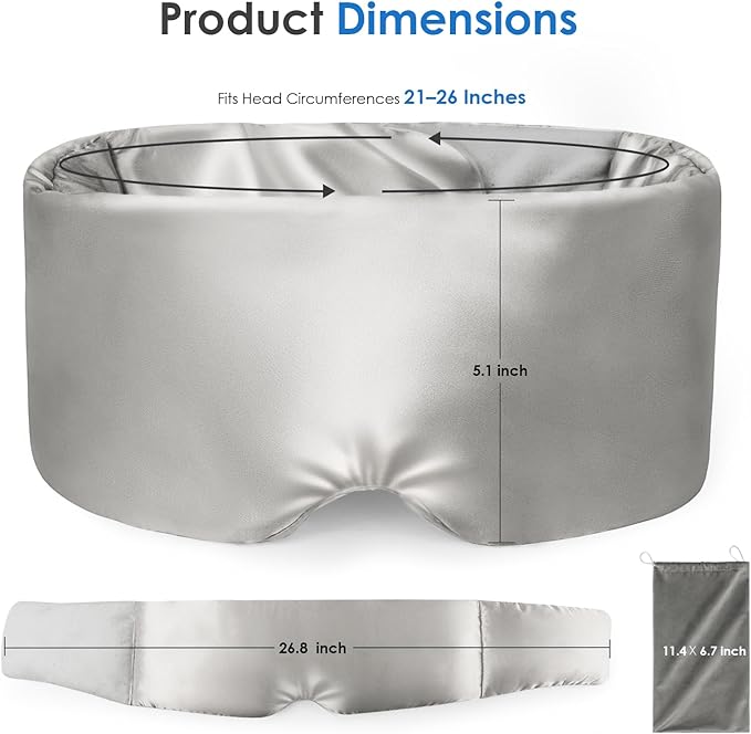 Weighted Eye Mask for Sleeping, Silk Sleep Mask for Side Sleeper with Adjustable Buckle, 100% Blockout Design, Ideal for Meditation, Relaxation and Travel, with Storage Pouch (Gray)
