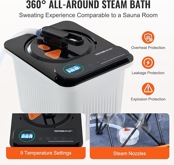 VEVOR Portable Steam Sauna Tent Full Size, 1600W with Visible Window, Personal Sauna Kit for Home Spa, Soothing Heated Body Therapy,Time&Temperature Remote Control with Chair,Black, 2.9’x 2.9’x 5.8’