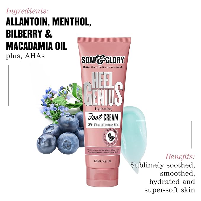 Soap & Glory Moisturizing Foot Cream for Dry, Cracked Feet & Heels - AHA Foot Exfoliator for Dry, Rough Heels - Hydrating Heel Cream for Overnight Repair (4.2 oz)