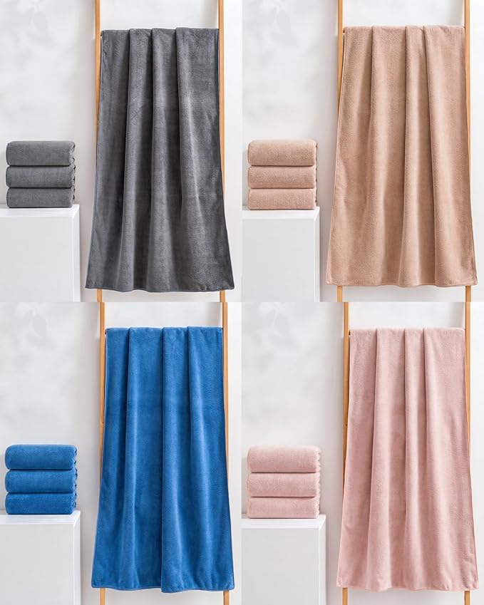 sakano Family Sized 8 Piece Towel Bundle, 4 Bath Towels and 4 Hand Towels, Mixed Color, Ultra Absorbent Soft, Fade-Resistant Lint-Free, Great for Daily Use and Spa - Dark Grey+Pink+Blue+Khaki