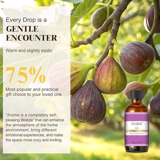 EUQEE Fig Fragrance Oil, Premium Fig Essential Oil 2.02 Fl oz with Glass Dropper for Diffusers, DIY Bath Bombs, Candle Making - 60ML