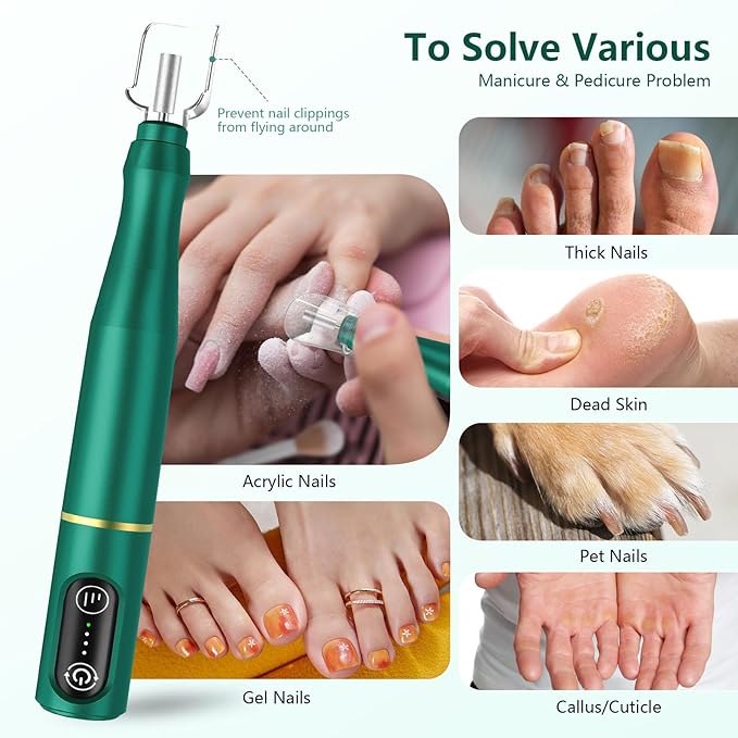 TUOBEO Cordless Nail Drill Electric Rechargeable File Kit, Professional Efile Acrylic Gel Nail Polish Remover Pedicure Manicure Machine Portable Set with 11 Bits 56 Sanding Bands Salon Blackish Green