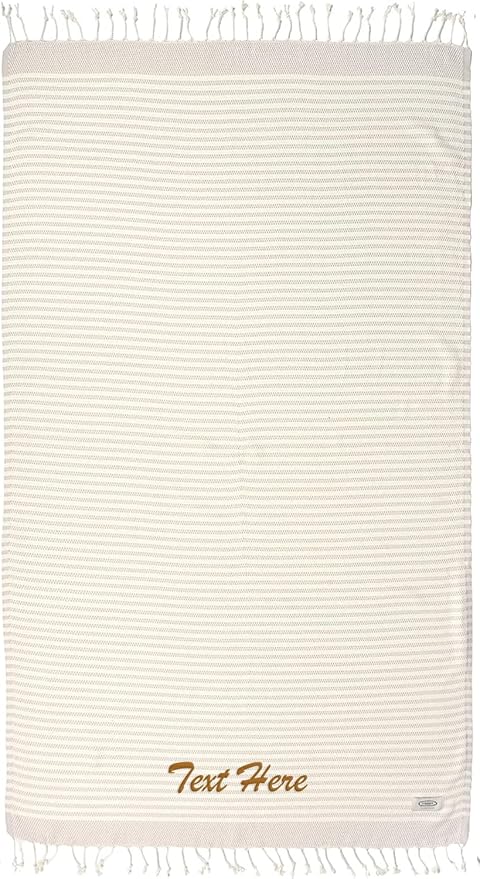 Personalized Embroidered Beach Towel | Throw Blanket, Easy Carry Sand Free, Highly Absorbent, Quick Dry, Turkish Towels for Camping Bath Sauna Beach Gym Pool Yoga SPA by Lahammam, Shiran, Beige
