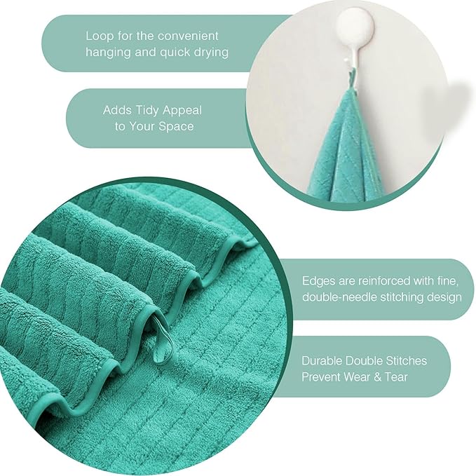 18 Piece Family Bath Towel Set Include 6 Bath Towels,6 Hand Towels and 6 Washcloths Soft Bathroom Towel with Hanging Loops,Highly Absorbent Quick Dry Towels Set for Bathroom,Hotel and Spa- Dark Cyan