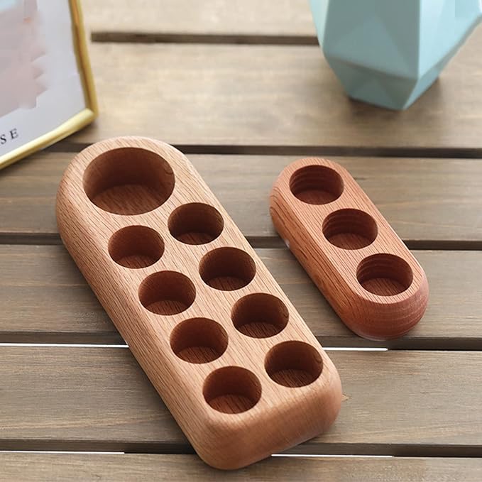 VolksRose Red Oak Essential Oil Organizer 5~20ml - 3 Bottle Wooden Oil Holder - Display Stand for Travel & Home, Storage Rack for Essential Oils, Nail Polish, Perfume, Compact Shelf for Tabletop