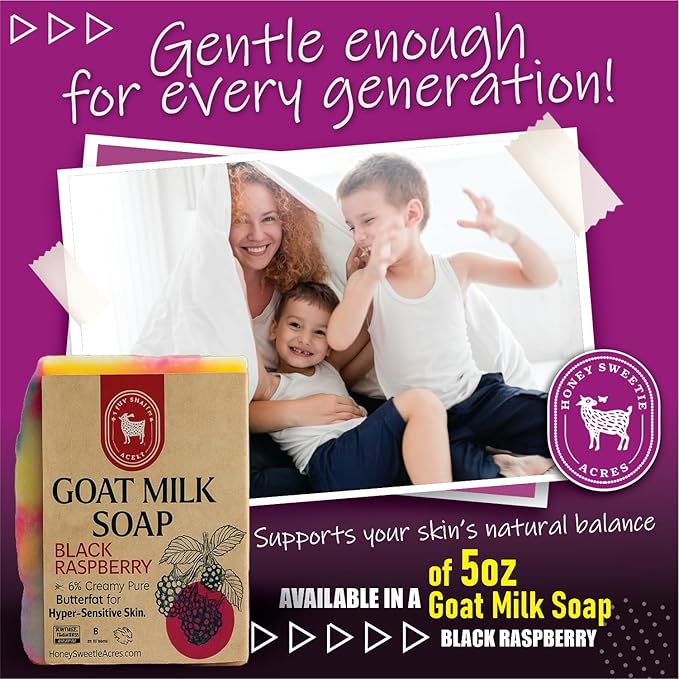 Honey Sweetie Acres Black Raspberry Goat Milk Soap - Handmade 5 oz Bar, Made with Natural Ingredients, Moisturizing & Gentle, Made in the USA (Black Raspberry)
