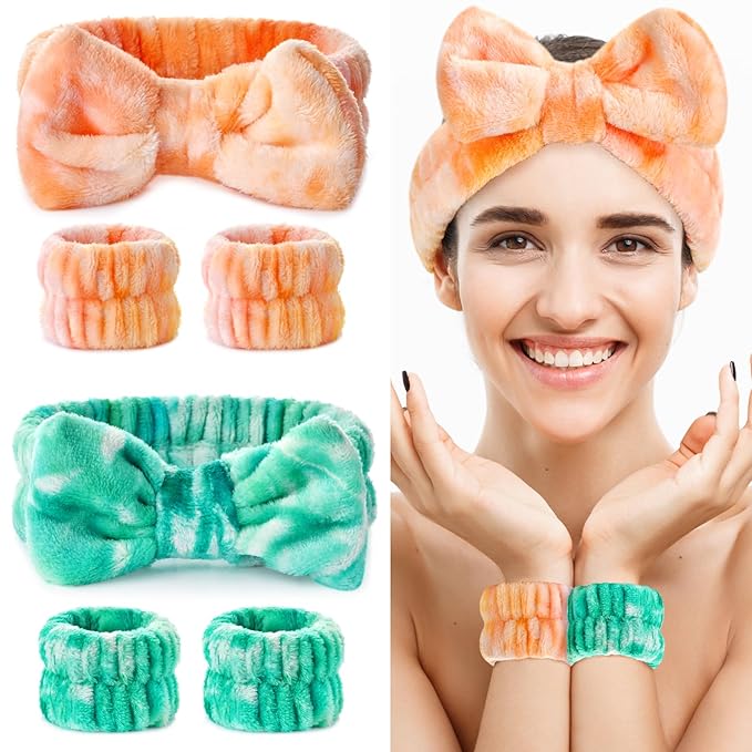 Wteehn 6pcs Headband and Wristband for Face Washing, Makeup Spa Skincare Headband, Skin Care Face Wash Headbands Wrist Bands Tools Set, for Women and Teen Girls Gifts