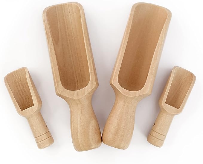 Wooden Scoop (5.5"+3") 2Standard 2Mini bath salt scoop Natural Beech Wood Scoop for Flour, Bath Salt, Sugar, Cereal, Coffee and More - Multipurpose Wooden Spoon
