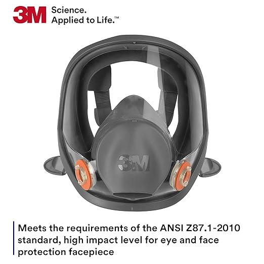 3M Full Facepiece Reusable Respirator 6800, NIOSH, Large Lens, ANSI High Impact Eye Protection, Silicone Face Seal, Four-Point Harness, Comfortable Fit, Painting, Dust, Chemicals, Medium