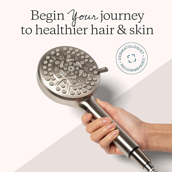 MDhair Handheld Filtered Shower Head for Healthier Hair & Skin – 5-Stage Filter Removes Chlorine & Heavy Metals, High Pressure Showerhead Filter for Hard Water, Dermatologist-Formulated Water Softener