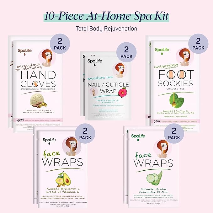 SpaLife 10 Piece Korean Face Mask & Moisturizing Hand Gloves Set | Korean Skincare Mothers Day Gifts & Foot Mask Socks for Dry Cracked Hands & Feet | Cuticle Repair Mask Women 10 Pack