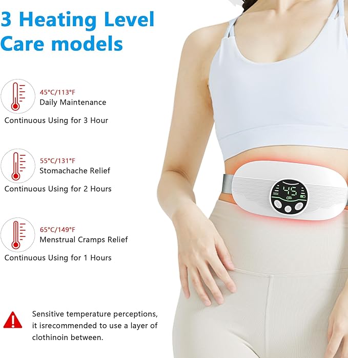 HOTBAG Heating Pad for Period Cramps Portable Cordless 3S Fast Period Heating Pad Cramp Relief with 3 Heat Levels and 3 Massage Modes Menstrual Electric Waist Wrap Belt for Pain Relief Gifts for Her