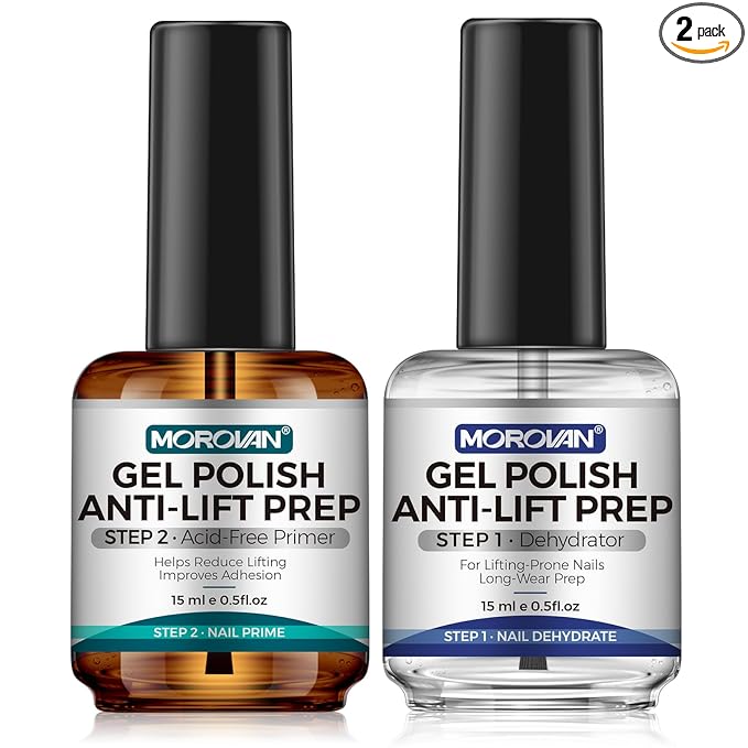Morovan Gel Nail Primer and Dehydrator: Professional Prep for Gel Polish | Hema-Free Prep Dehydrate for Anti-Lifting | Acid-Free Bond Primer for 28+ Days Long Lasting Adhesion | 15ml Nail Supplies Kit