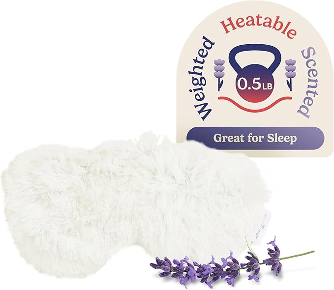 warmies Microwavable Eye Mask - Soothing Warmth & Cooling Relief Sleep Mask - Weighted Eye Pillow for Comfort with Scented Lavender for Sleeping - Calming Relaxation - Cream