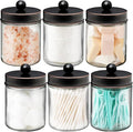Amolliar 6 Pack Apothecary Jars Bathroom Vanity Organizer- Rustic Farmhouse Decor Storage Canister with Stainless Steel Lids- Qtip Dispenser Holder for Cotton Swabs, Rounds,Ball, Flossers (Bronze)