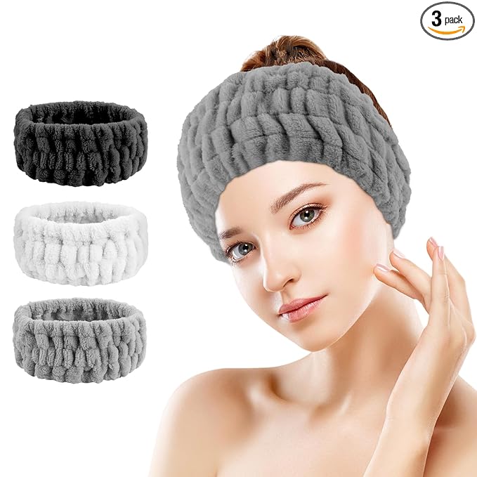 3PCS Spa Headband for Women – Soft Terry Cloth Hairband for Facial Makeup, Face Washing, Masking, Showering, and Spa Treatments (Multiple colors)