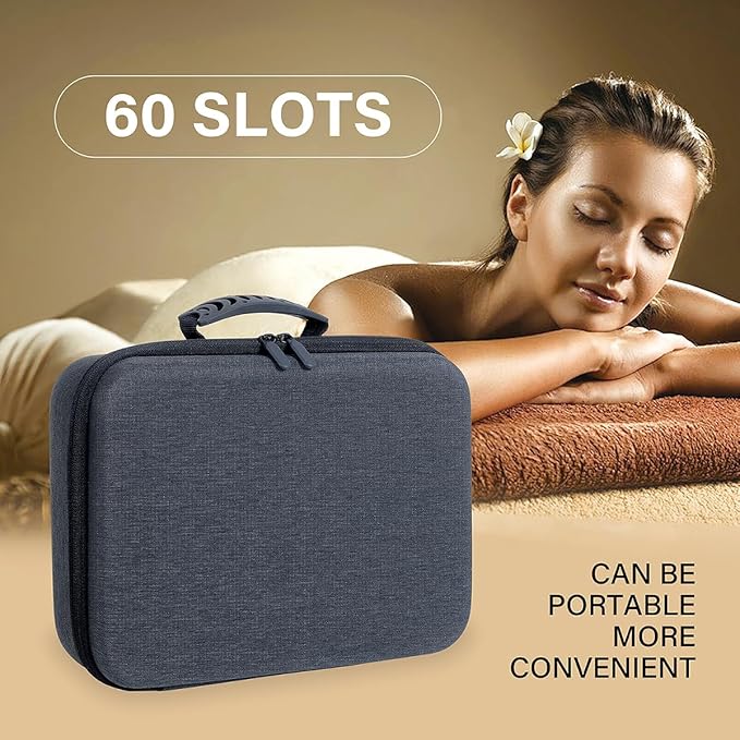 Essential Oils Carrying Case Holds 60 Grids for 1-3ML Roller Bottles 5ml, 10ml, 15ml Bottles Storage Organizer Bag Hard Shell EVA, Essential Oil Bag with Detachable Sponge Pad Black