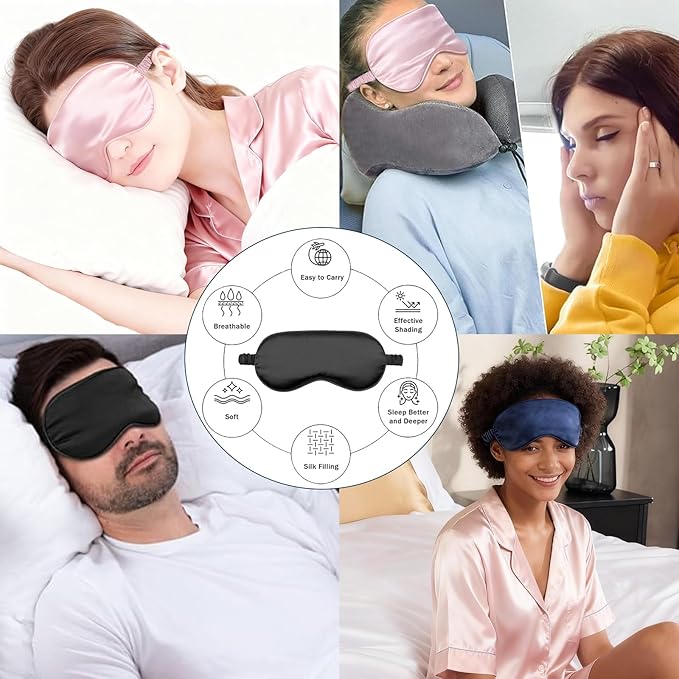4Pcs Silk Sleep Masks Satin Eye Mask Silky Eyes Cover Blindfold Eyeshade Headband Scrunchies Pouch Bags Bridesmaid Gifts