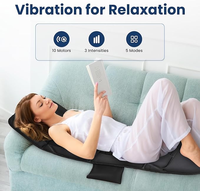 COMFIER Full Body Massage Mat with Heat, Back Massager with 10 Vibration Motors, 4 Heating Zones, Foldable Relaxation Pad for 3 Adjustable Intensity– Vibration Massage Only, Mothers Day Gift