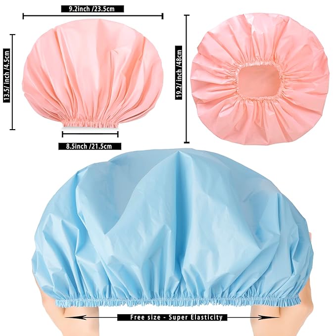 Jumbo Size Shower Cap 2 PCS Waterproof Shower Caps for Women, Extra Large Shower Cap, Reusable Super Large Bath Caps Hair Cap for Long Thick Curly Hair, Locs, Twist Braids - Pink + Blue