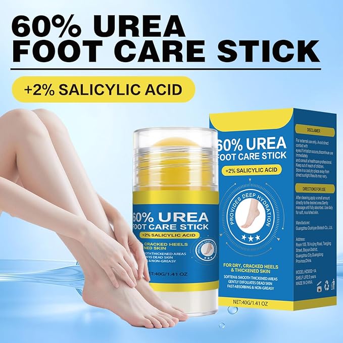 60% Urea Cream Stick plus 2% Salicylic Acid, Maximum Strength Urea Foot Cream Callus Remover for Dry Cracked Heels, Hands, Knees,Exfoliating Moisturizer, Dead Skin Remover Foot Balm 1.4oz (1 pack)
