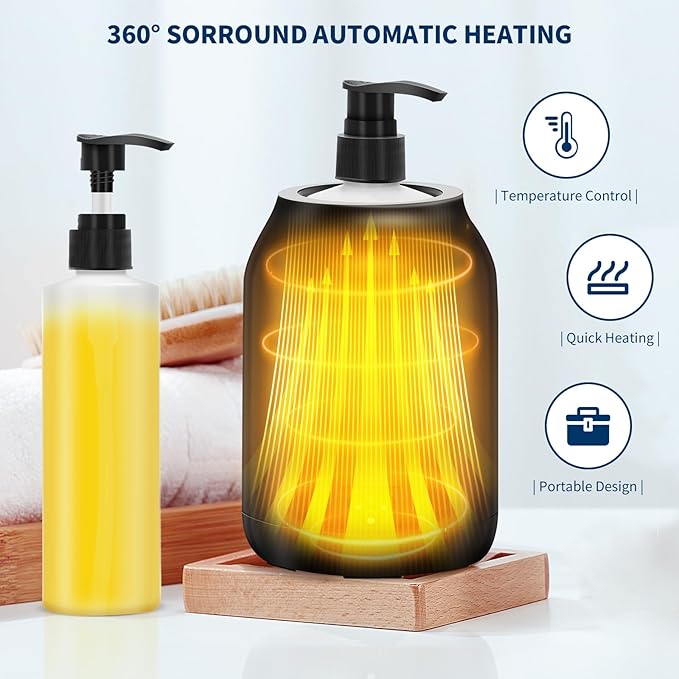 Massage Oil Warmer, Yofuly Electric Massage Oil Digital Heater with Two Oil Bottles, Portable Body Lotion Warmer Cream Heated Dispenser for SPA, Salon and Home Use, Black