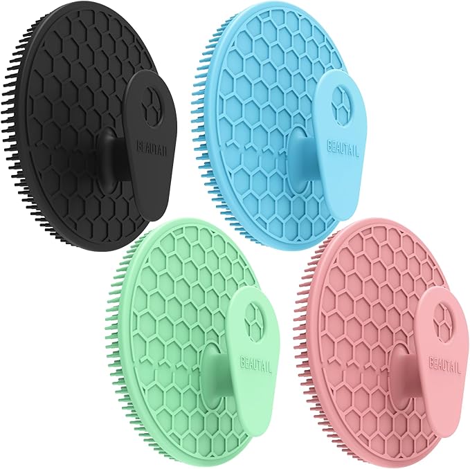 Silicone Body Scrubber 4 Pack, BEAUTAIL Shower Bath Scrubber, Gentle Exfoliating Brush for Women Men Sensitive Skin, More Hygienic Than Traditional Loofah, Long Lasting (Black+Blue+Pink+Green)