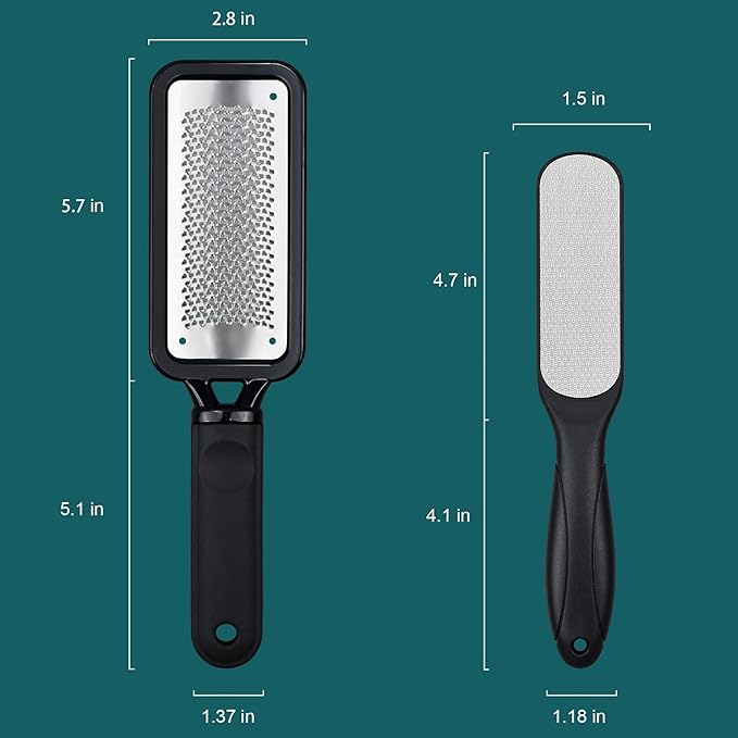 Foot Files Callus Remover 2 Pcs Stainless Steel Professional Pedicure Foot Rasp and Dual Sided Scrubber Foot Care Tools to Removes Hard Skin Corns for Dry and Wet Fee