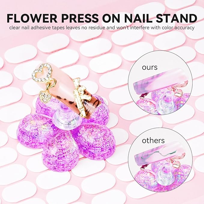 Nail Stand for Press On Fake Nails Painting Display Practice, Powerful Magnetic Nail Holder for Design, Flower Nail Stand with 200 PCS Double-Sided Tapes, Nail Tools for Home Salon
