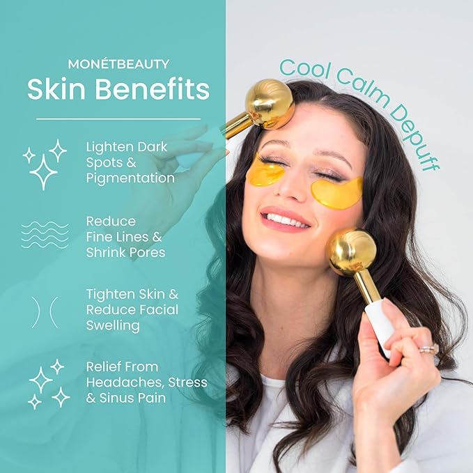 MonétBeauty Stainless Steel Ice Globes for Facials (Gold), Durable Cryo Globes Instantly Reduce Puffiness, Tighten Pores and Sinus Relief, Facial Massages and Daily Beauty Routines