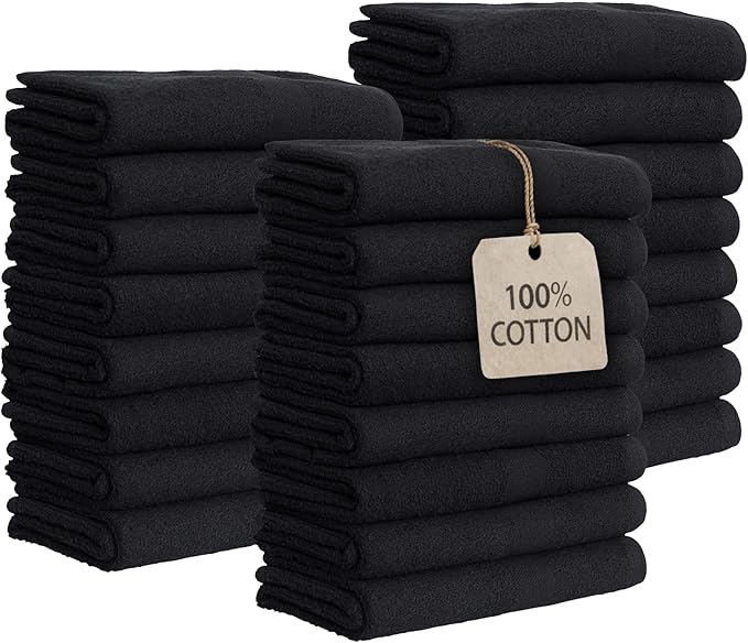 GREEN LIFESTYLE Black Bleach Proof Towels Bulk Sets 100% Cotton 16' X 25' Premium Spa Quality, Super Soft and Absorbent for Gym, Pool, Spa, Salon and Home 24 Pack