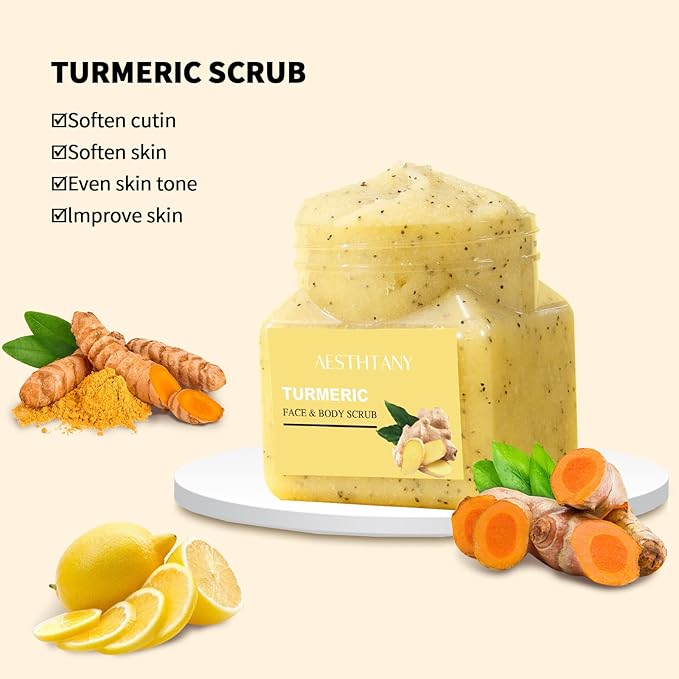 Turmeric Body Scrub &Avocado Face & Body ScrubMoisturizing and Exfoliating Body, Face, Hand, Foot Scrub,Deep Cleansing 350ml (350ml, turmeric)