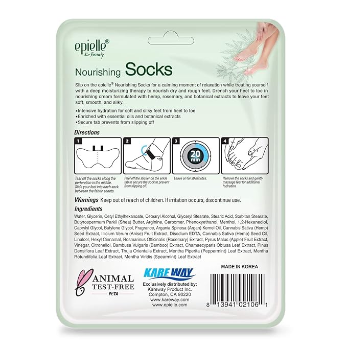 Epielle Nourishing Foot Mask 6 Pairs, Repair and Soften with Hemp & Rosemary Extract, Deep Moisturizing Socks for Dry, Cracked Feet, Self Care Gifts for Women, Spa Kit, Mothers Day Gifts