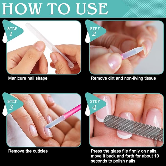 Glass Nail File Buffer with Case - 5PCS Nail Buffer and Nail Shiner Kit Glass Cuticle Pusher Nail Care for Men Women Nail Files for Natural Acrylic Nails Fingernail Files Manicure Tool