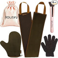 4 Pack Self Tanning Mitt Applicator Kit, with Self Tanner Mitt, Self Tan Back Applicator, Exfoliating Glove, Flat Top Face Tanner Brush, Tan mit for Self Sunless Tanner (brown)