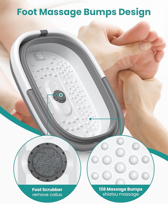 Nekteck Foot Soaking Tub Collapsible Bucket for Foot Bath Soak Tub, Foot Basin Foot Soaker with 138 Acupressure Nodes and Pumice Stone for Feet Massager Pedicure Foot Spa, Gifts for Men Women Dad Mom