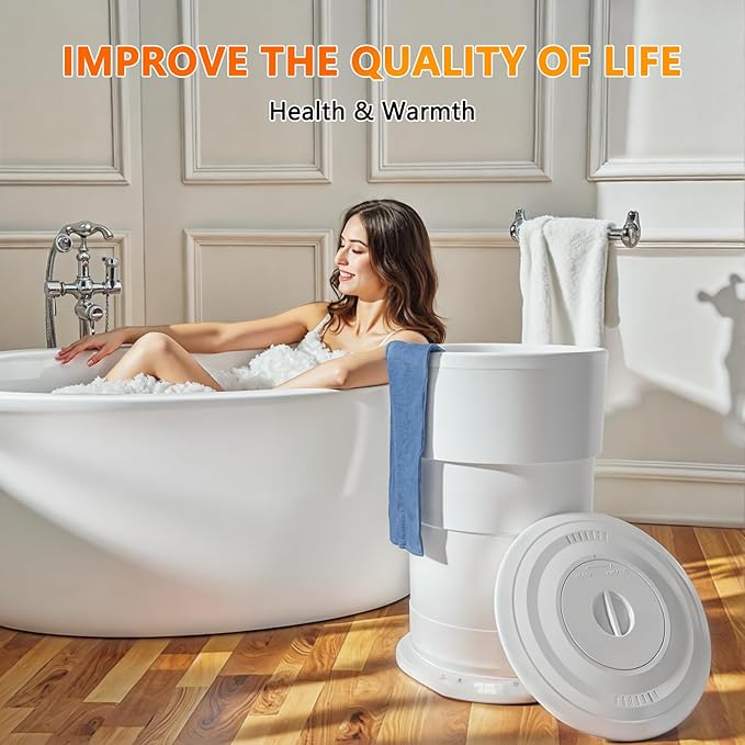 Foldable Towel Warmer for Bathroom, Large Towel Warmer Bucket, Auto Shut Off, Time Setting and Ambient Lighting, Fits Up to Two 40"X70" Oversized Towels, Bathrobes, Blankets