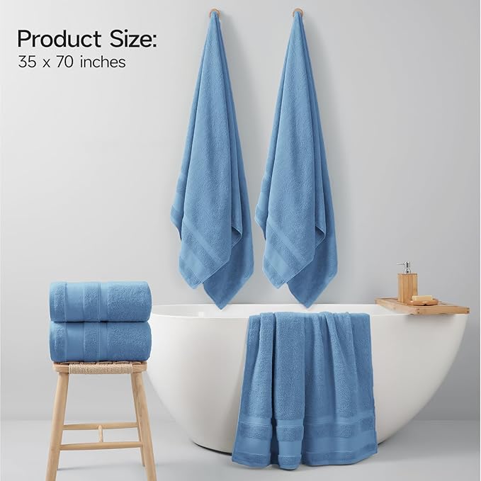 REDKISS 100% Cotton Bath Towels Set of 2, Extra Large Bath Sheets 35 X 70 Inches, Super Soft, Highly Absorbent & Quick Dry Shower Towels for Bathroom, Gym, Spa, Pool & Hotel, Dark Blue