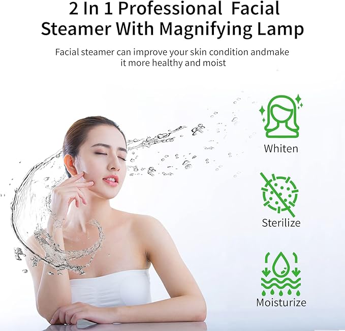 Facial Steamer Professional with Hot Mist Ozone Function, 3X LED Magnifying Lamp, Face Steamer for Home and Salon Spa Use, 360° Rotatable Nozzle & Adjustable Height